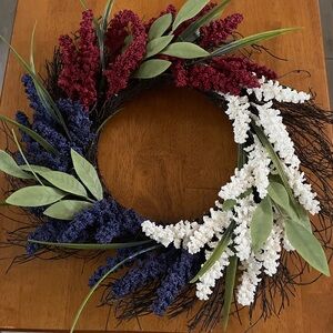 Vibrant Red, Blue, and White Floral Wreath